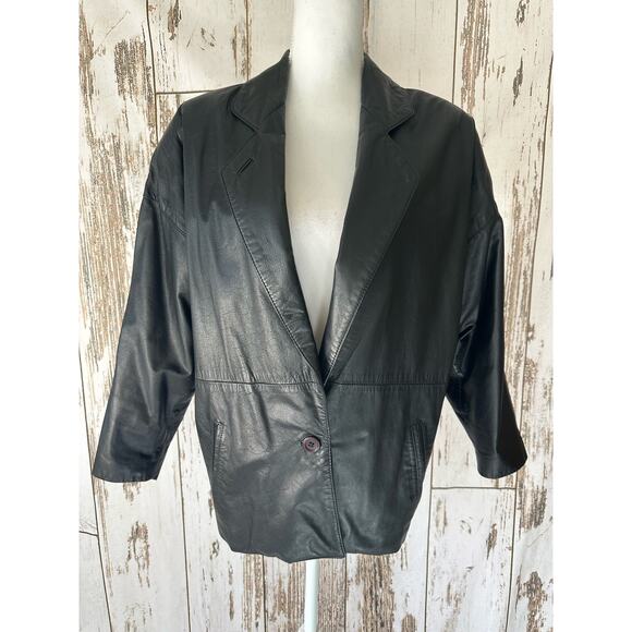 Toffs Jackets & Blazers - Toffs Women's Black Leather Jacket Vintage W/ Shoulder Pads